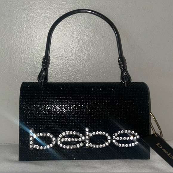 bebe Handbags - NEW! NWT BEBE Logo Rhinestone Crystal Paris Mini Top Handle Satchel Bag Black